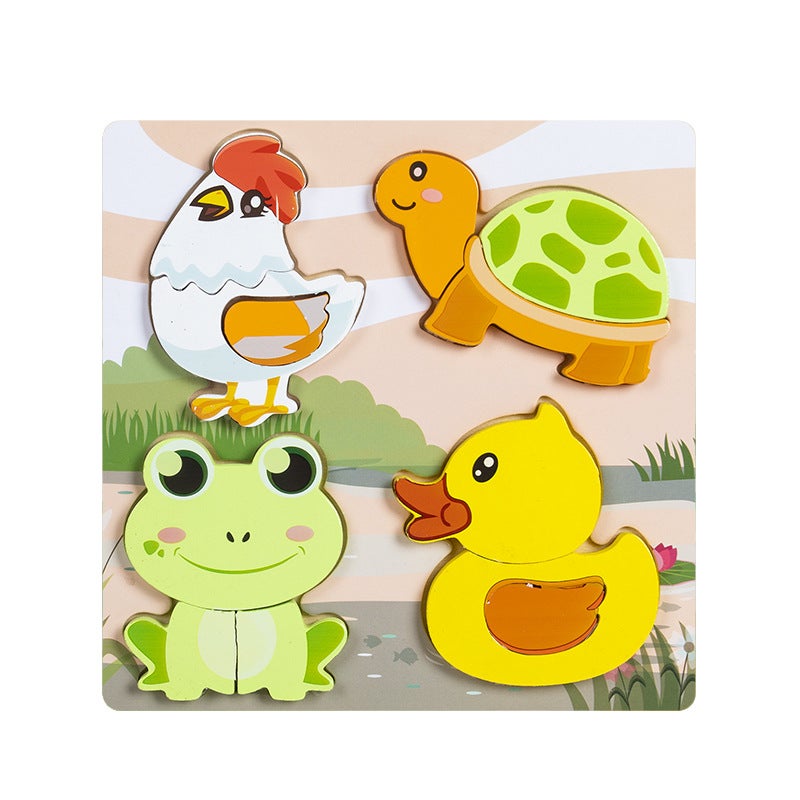 Three-Dimensional Puzzle Wooden Children'S Puzzle 4-6 Early Education Cognitive Animal Traffic Shape Matching 3D Wooden Toys - Image 1